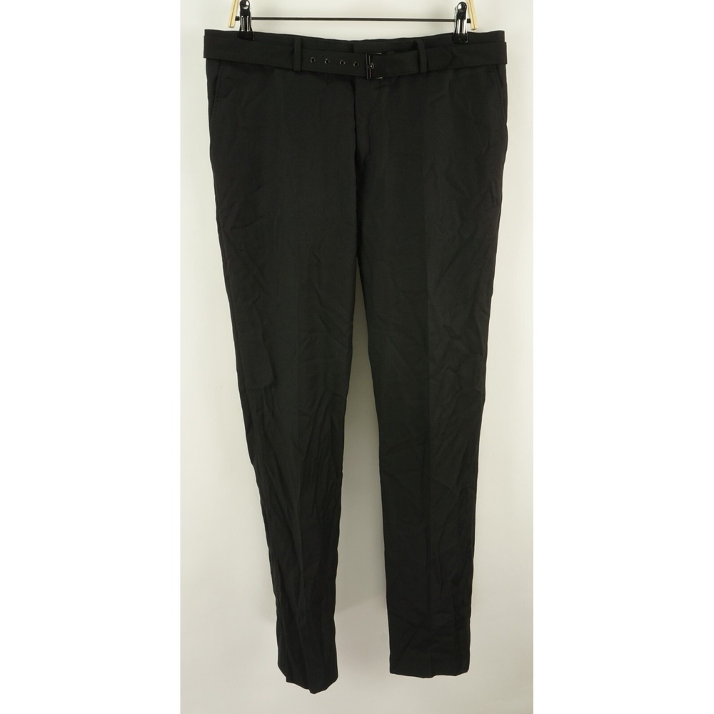 New $365 The Kooples Super 100's Wool‎ Belted Trousers Men's 34 x 32 Black Woven